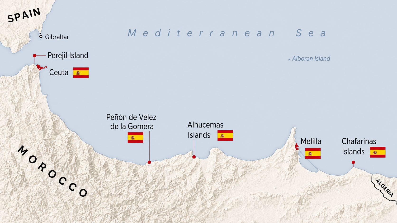 The 6 spanish territories in Africa.