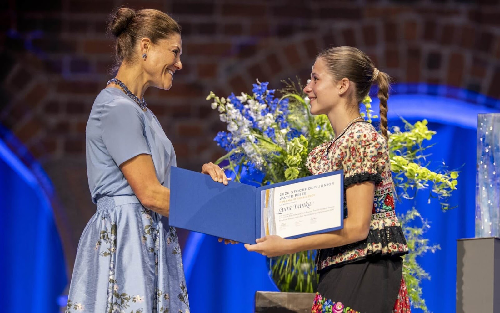 Crown Princess Victoria Presents the 2026 Stockholm Junior Water Prize "The Diploma of Excellence" to Laura Ivanka of Hungary for her Dive & Clean project..